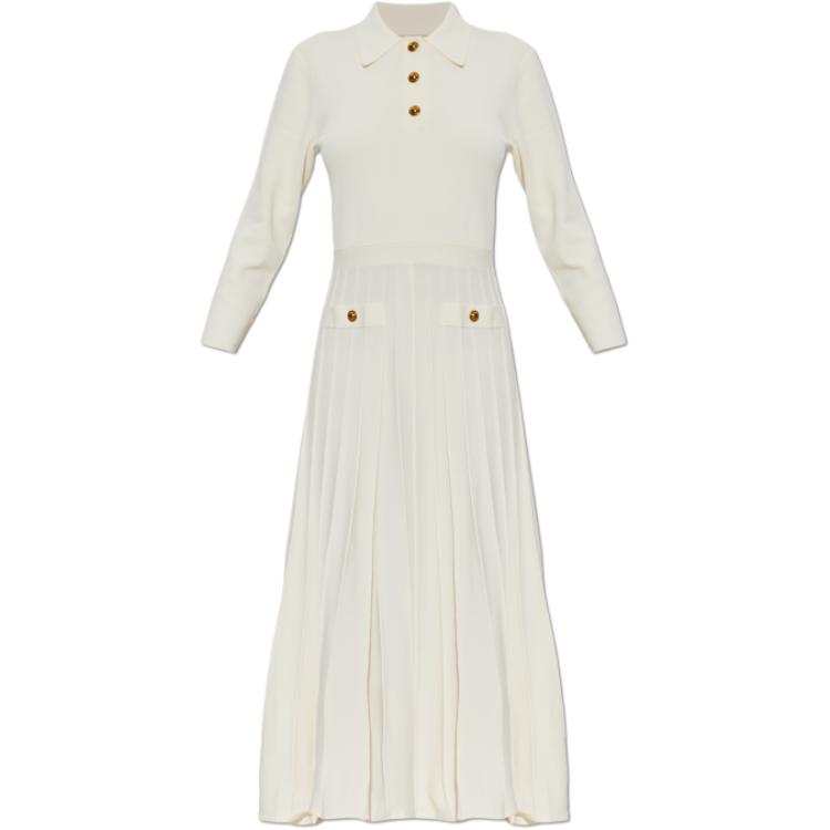 MICHAEL KORS Long Sleeved Dresses Women's Ecru Polo Collar Moderate Midi Skirt A Line Skirt