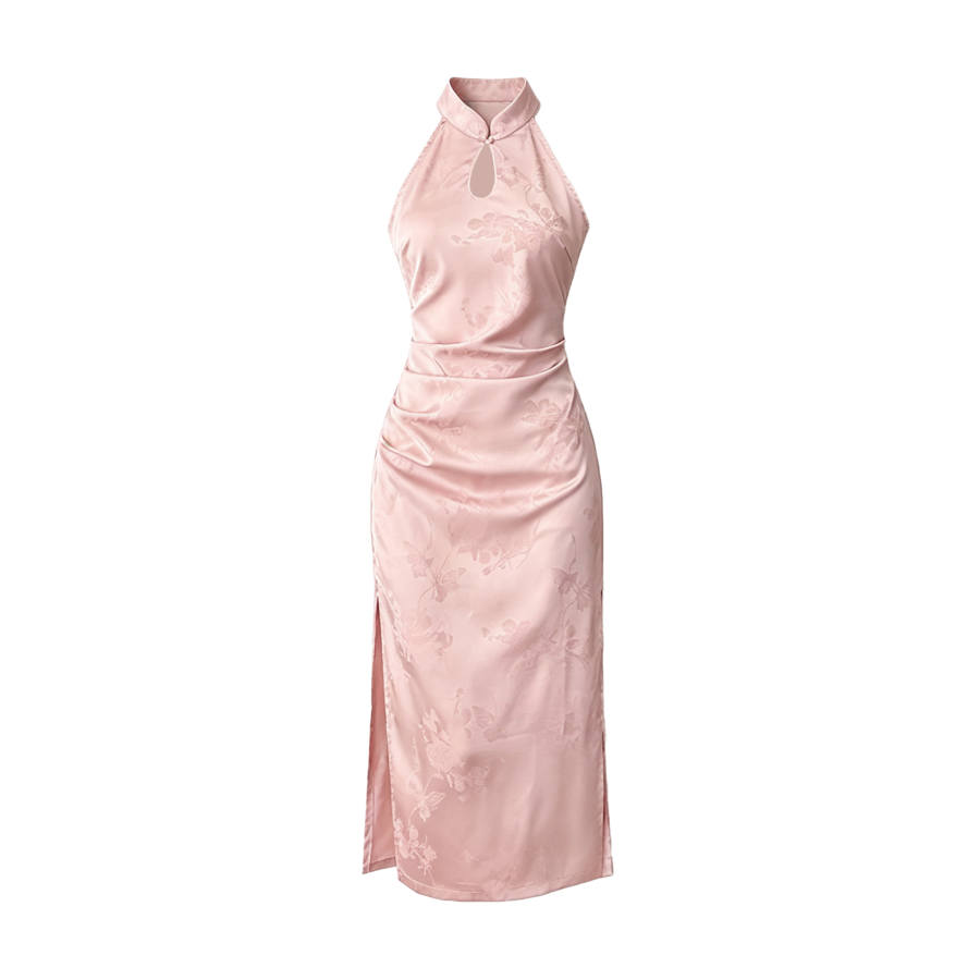 TUSHIFEI Sleeveless Dresses Women's Pink Stand Collar Moderate Midi Skirt Bodycon Skirt
