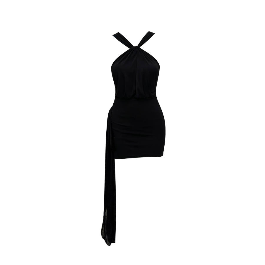 TUSHIFEI Sleeveless Dresses Women's Black V Neck Moderate Short Skirt Bodycon Skirt