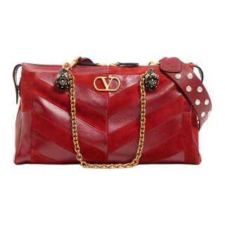 Valentino Suede Cow Leather With Shiny Sheepskin Crossbody Bags Small Women's Red