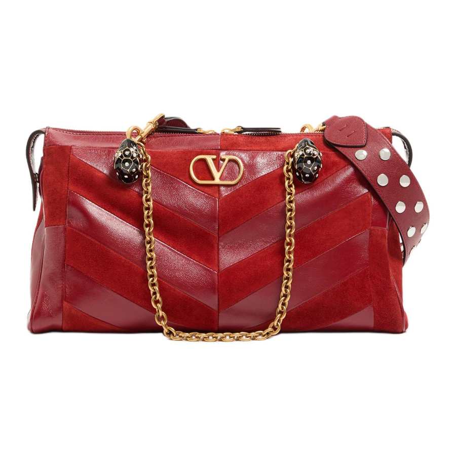 Valentino Valentino Suede Cow Leather With Shiny Sheepskin Crossbody Bags Small Women's Red