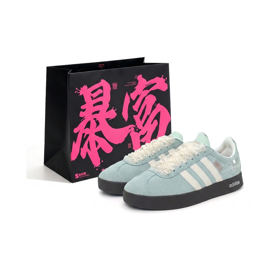 Adidas Adidas Vl Court Classic Skateboard Shoes Unisex Low Top Light Blue White Brown Color Block