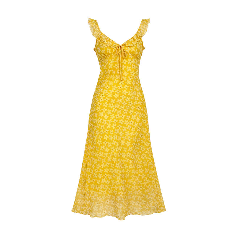 CPAURA Sleeveless Dresses Women's Yellow Dress Camisole Moderate Long Skirt Other