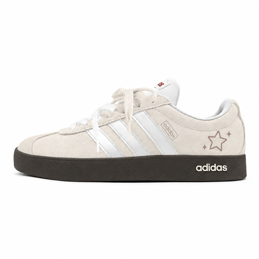 Adidas Adidas Vl Court Classic Skateboard Shoes Women's Low Top Beige White Brown Color Block