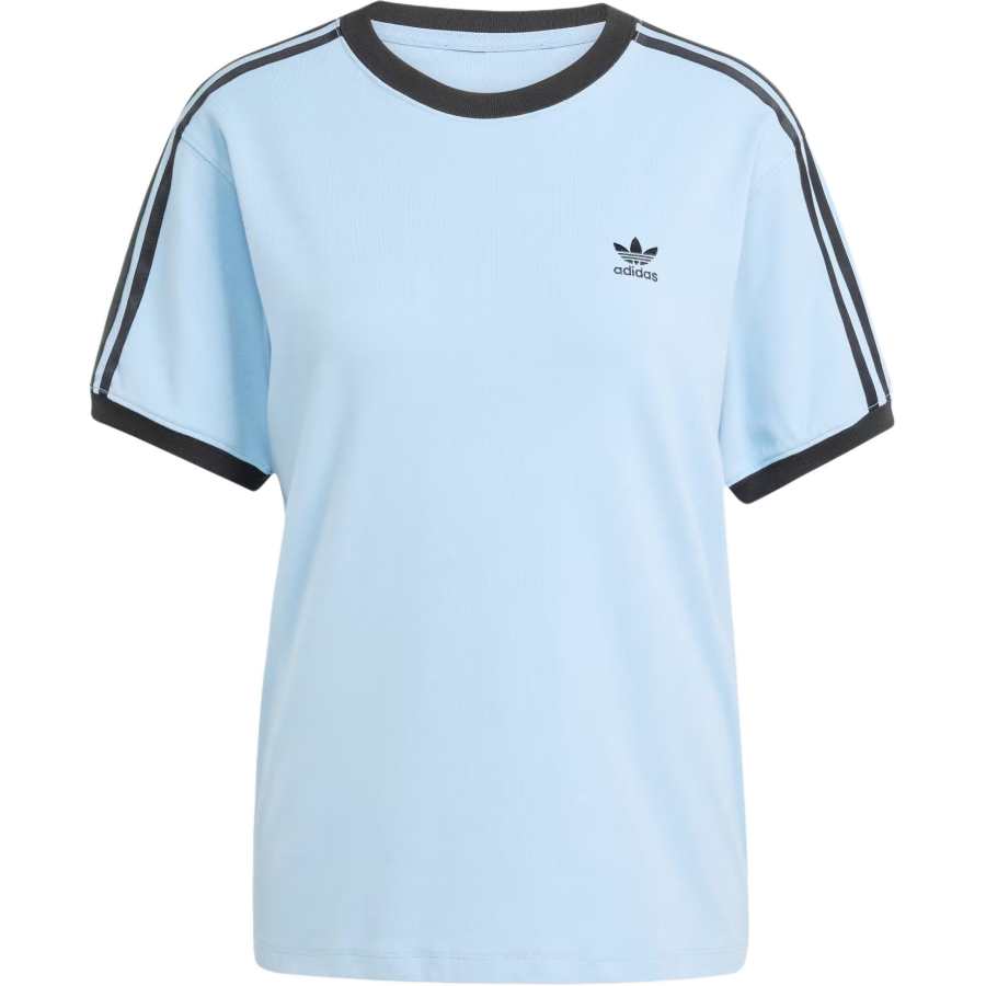 Adidas Originals 3 Stripes T Shirts Women's Gray Blue/Black Crew Neck Moderate