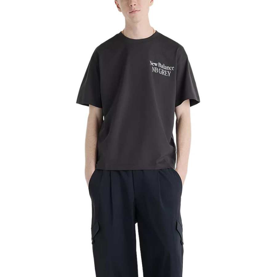 New Balance New Balance NB Grey T Shirts Men's Cement Black Crew Neck Moderate