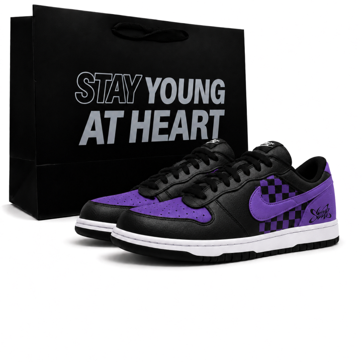 Nike Nike Big Low Lux Skateboard Shoes Unisex Low Top Black Purple White Checkerboard Color Block