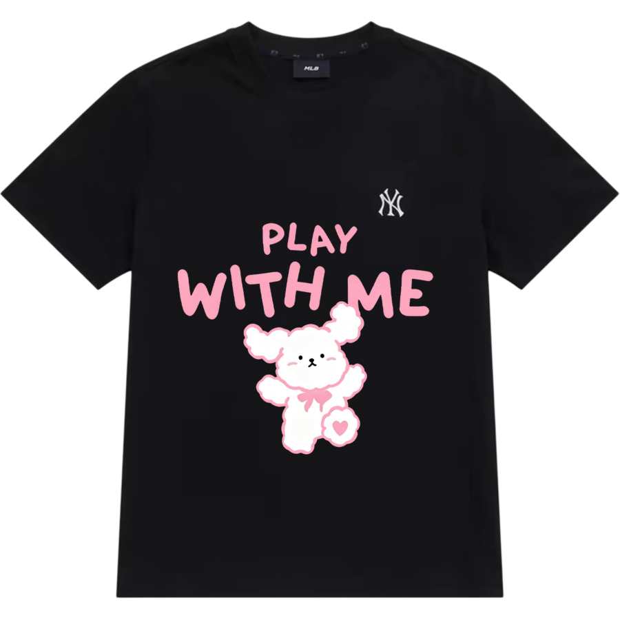 MLB MLB T Shirts Unisex Black Pink Crew Neck Moderate