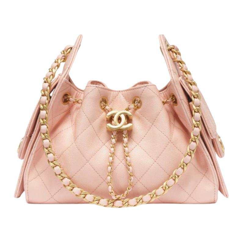 CHANEL 25Bag Grain Cow Leather Material Gold Metal Hippie Bag, Bucket Bag, Shoulder Bag Mini Women's Light Pink Red