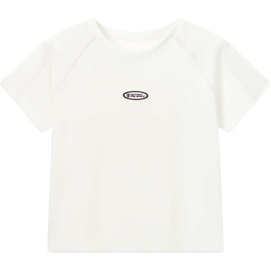 Li-Ning Li Ning T Shirts Women's Ivory Crew Neck Moderate Straight Fit
