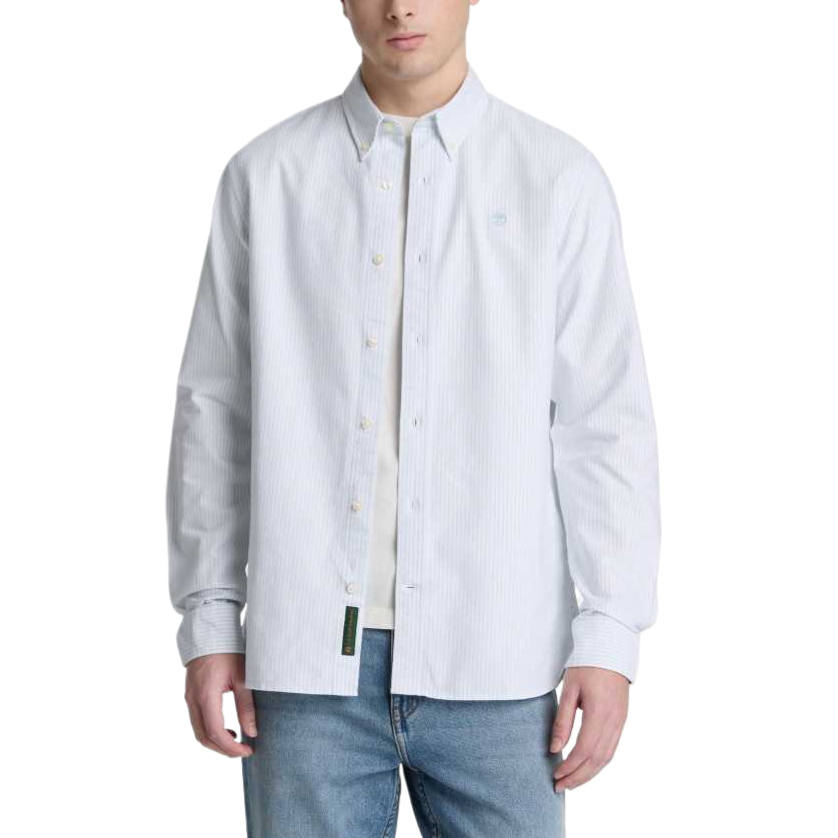 Timberland Shirts Men's Sky Blue Stripes Lapel Moderate