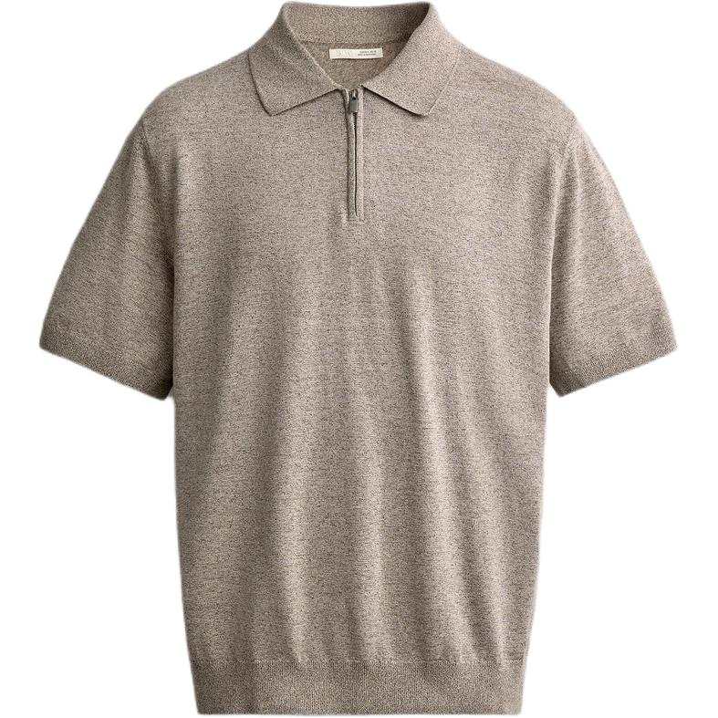 ZARA Polo Shirts Men's Nude/Zebra Print Lapel Moderate Straight Fit