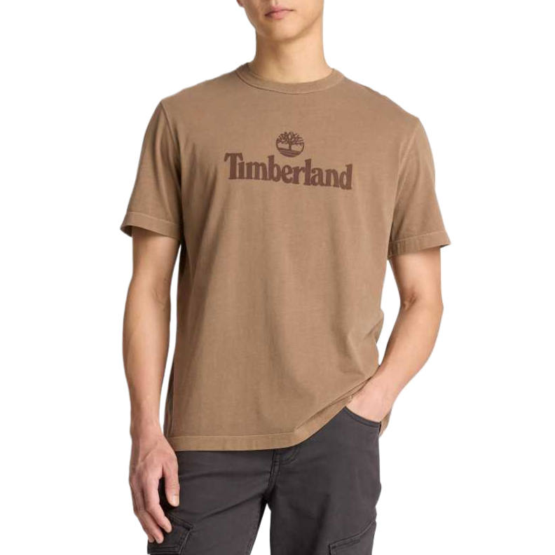 Timberland T Shirts Men's Brown Yellow Crew Neck Moderate
