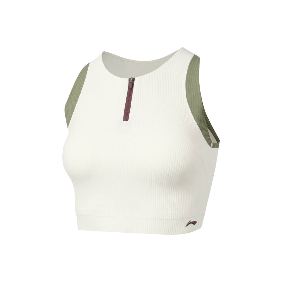 Li-Ning Li Ning Fitness Series Sports Underwear Women's Champagne White/Dark Moss Green Crew Neck Moderate