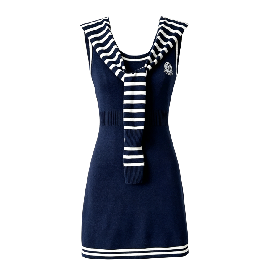 FINDSME GAGA Sleeveless Dresses Women's Scarf Collar Moderate Short Skirt Bodycon Skirt