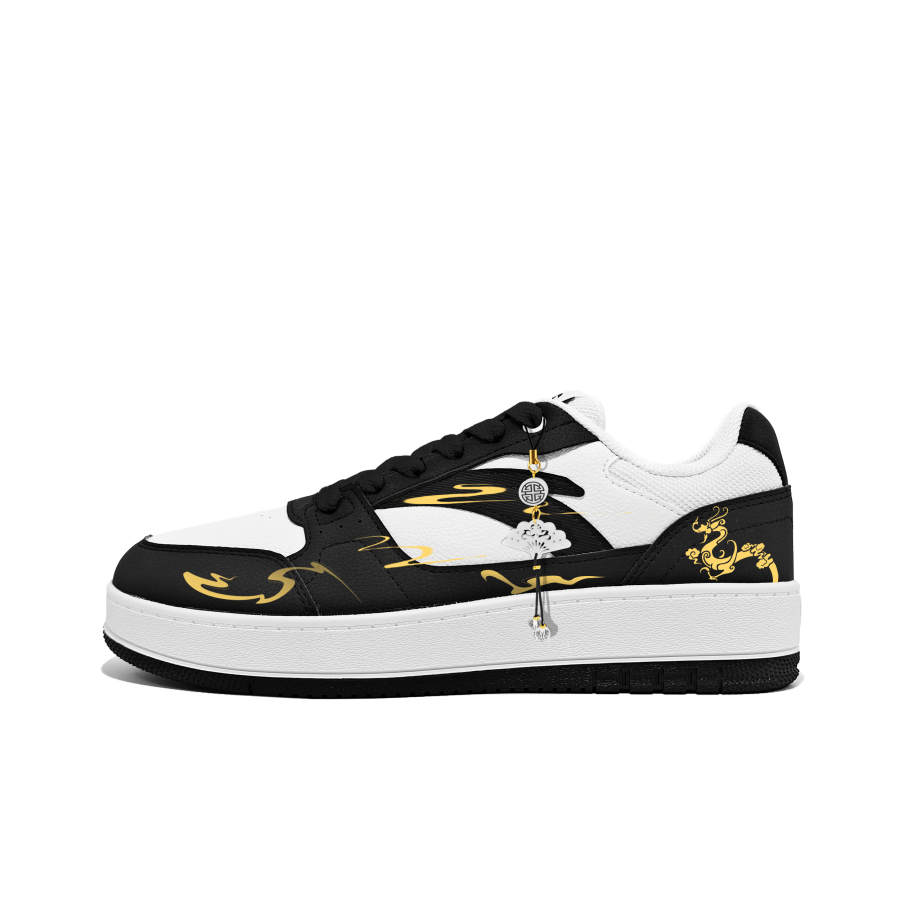 ANTA Original 2 Skateboard Shoes Unisex Low Top Black White Gold Colorway