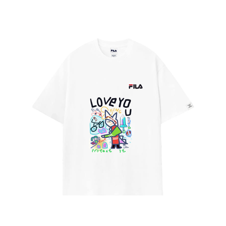 FILA T Shirts Unisex Gray White Crew Neck Moderate Other
