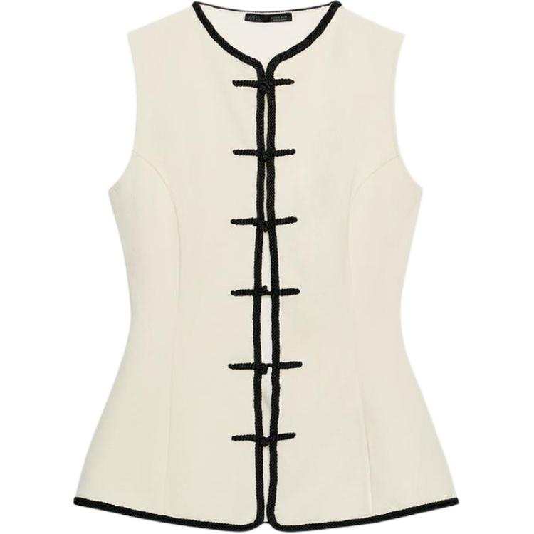 ZARA Vests Women's Medium Nude Crew Neck Moderate