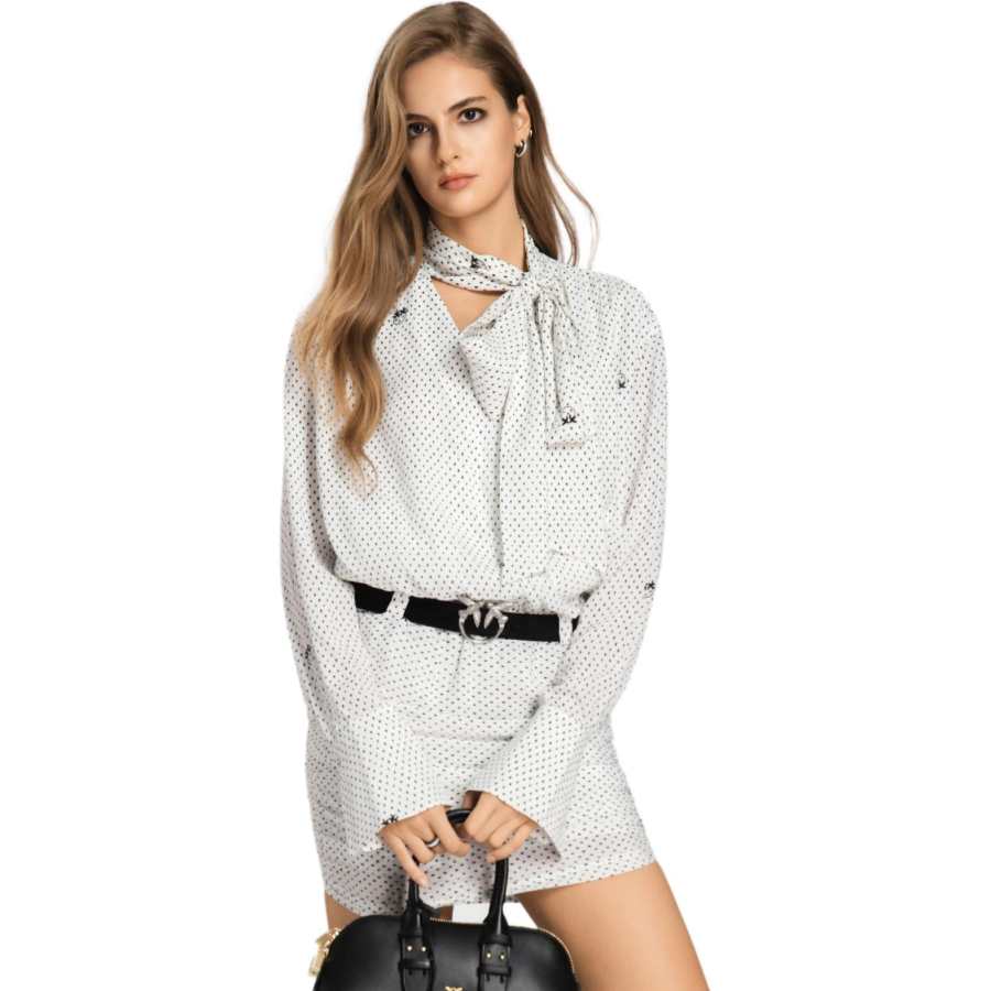 PINKO Long Sleeved Dresses Women's Black Dot Moderate Short Skirt