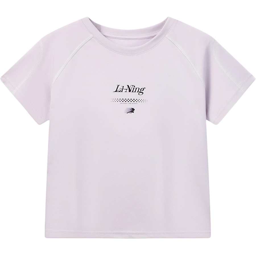 Li-Ning Li Ning T Shirts Women's Cloud Purple Crew Neck Moderate Straight Fit