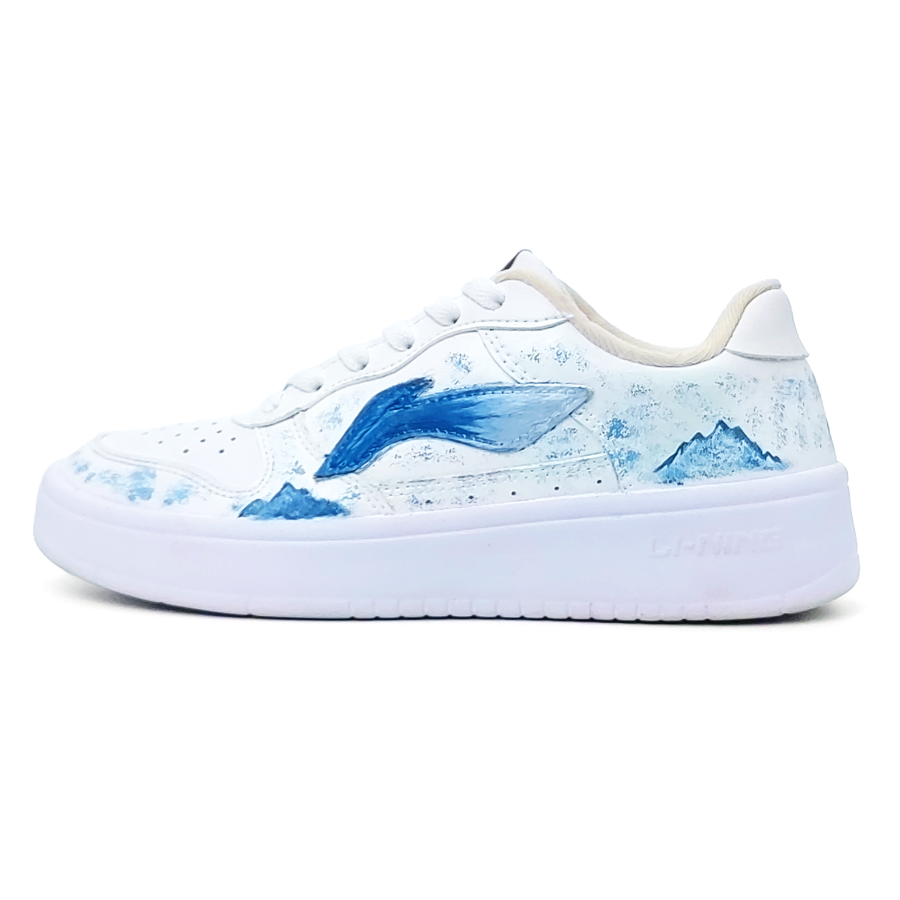 Li-Ning Li Ning Floating Boat Skateboard Shoes Women's Low Top White Blue Snow Mountains Hand Drawn Colorway