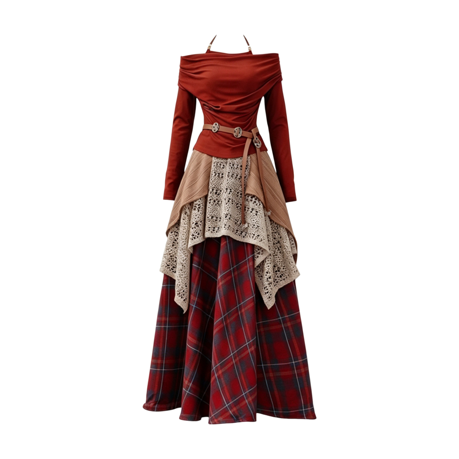 FINDSME GAGA Two Piece Skirt Sets Women's Halter Moderate Long Skirt