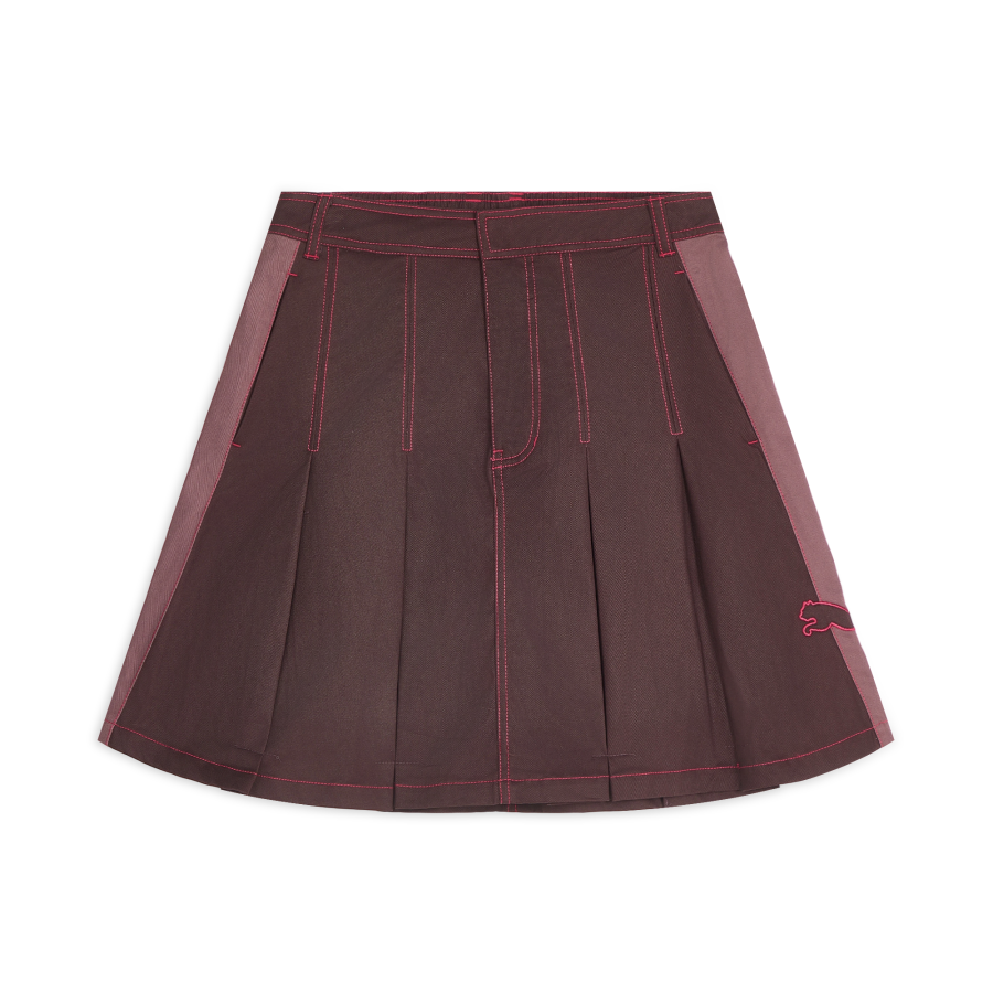 PUMA T7 SNFLR Casual Long Skirts Women's Lava Chocolate Brown Moderate Midi Skirt