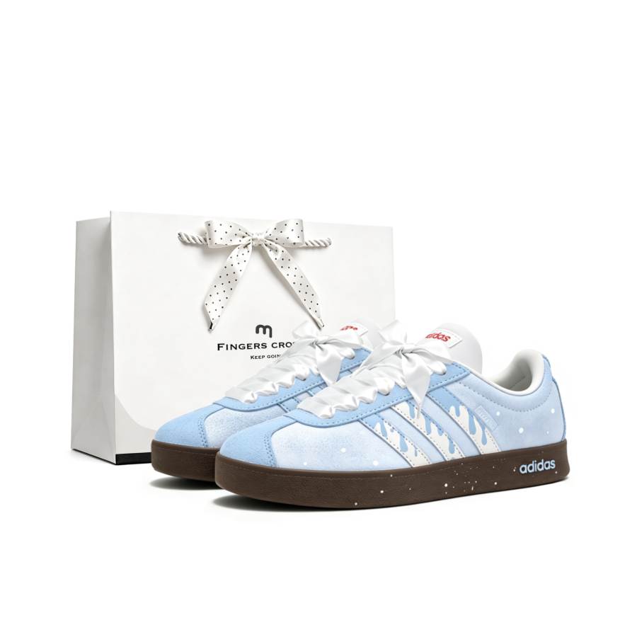 Adidas Adidas Vl Court Classic German Army Trainers Unisex Low Top Light Blue White Brown Multicolor