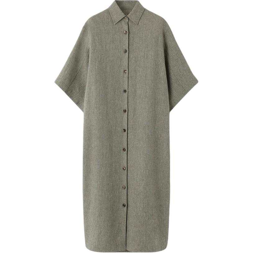 Loro Piana Long Sleeved Dresses Women's Mixed Green Lapel Moderate Midi Skirt Other