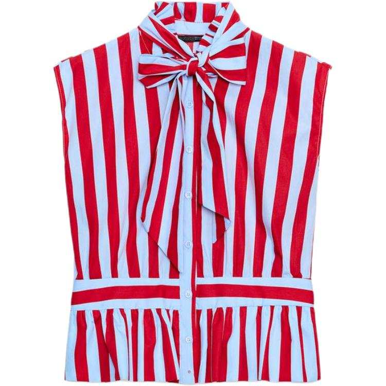 ZARA Shirts Women's Red Stripes Stand Collar