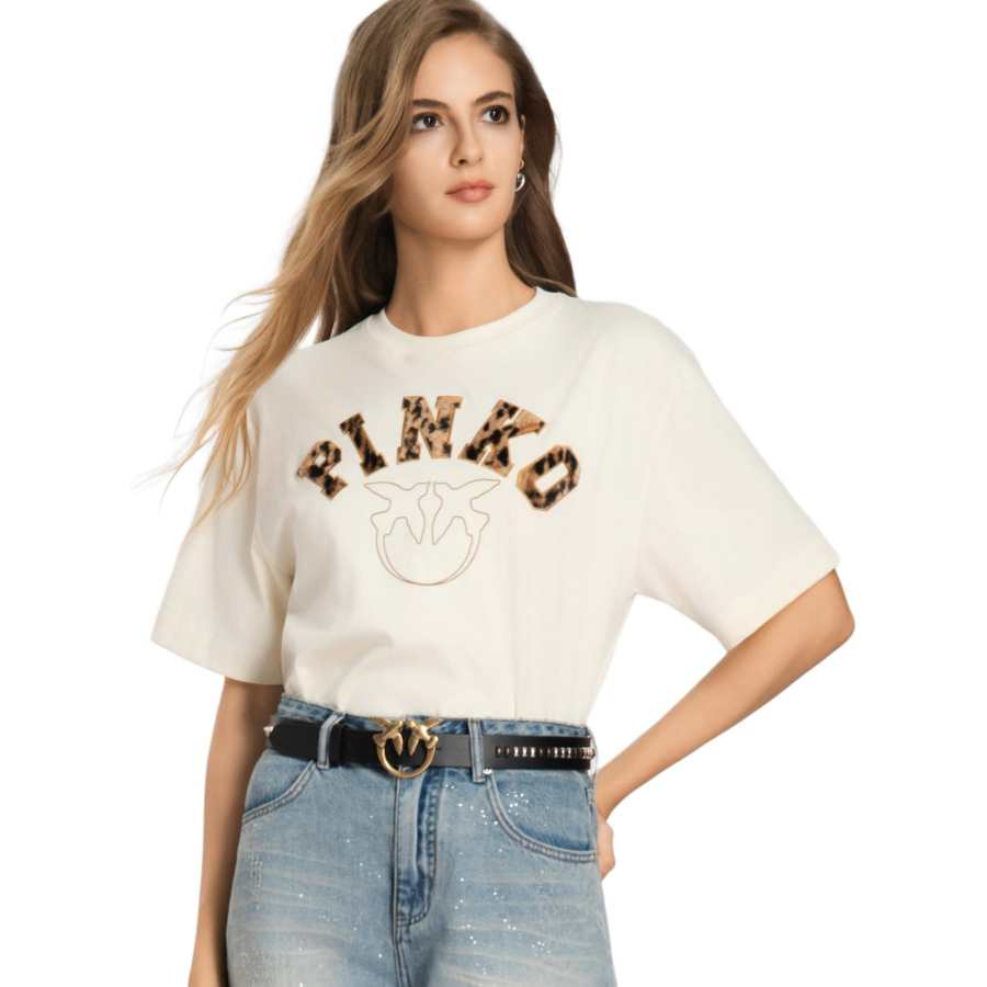 PINKO T Shirts Women's Beige Yellow Crew Neck