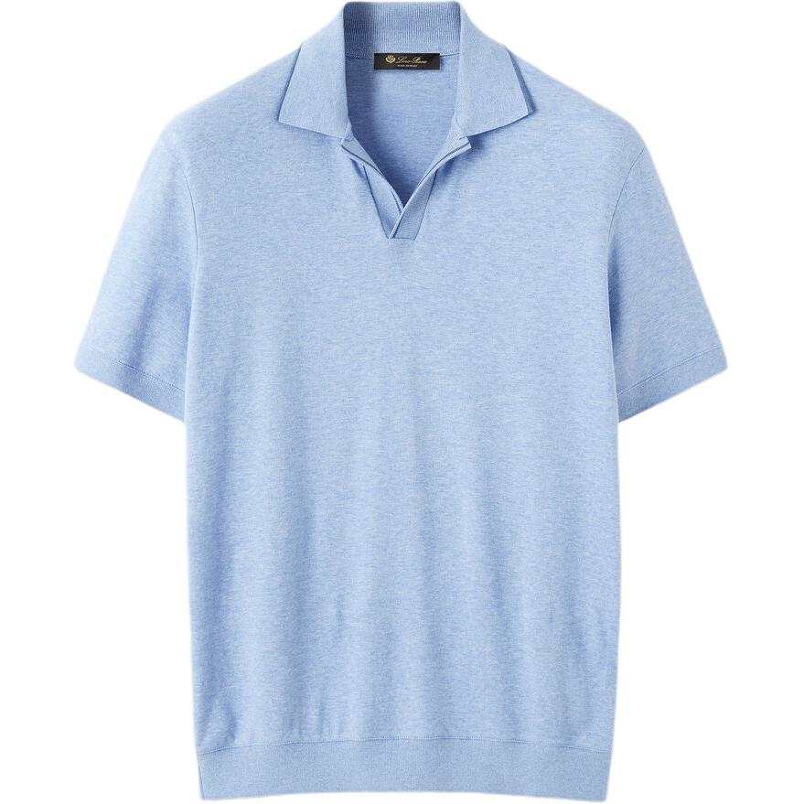 Loro Piana Polo Shirts Men's Sea Mist Mixed Color Polo Collar Moderate Straight Fit