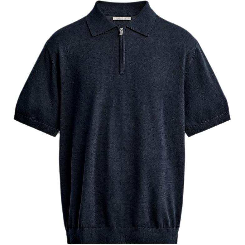 ZARA Polo Shirts Men's Sea Blue Lapel Moderate