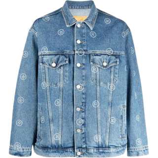 Martine Rose Allover Logo Printed Denim Jacket