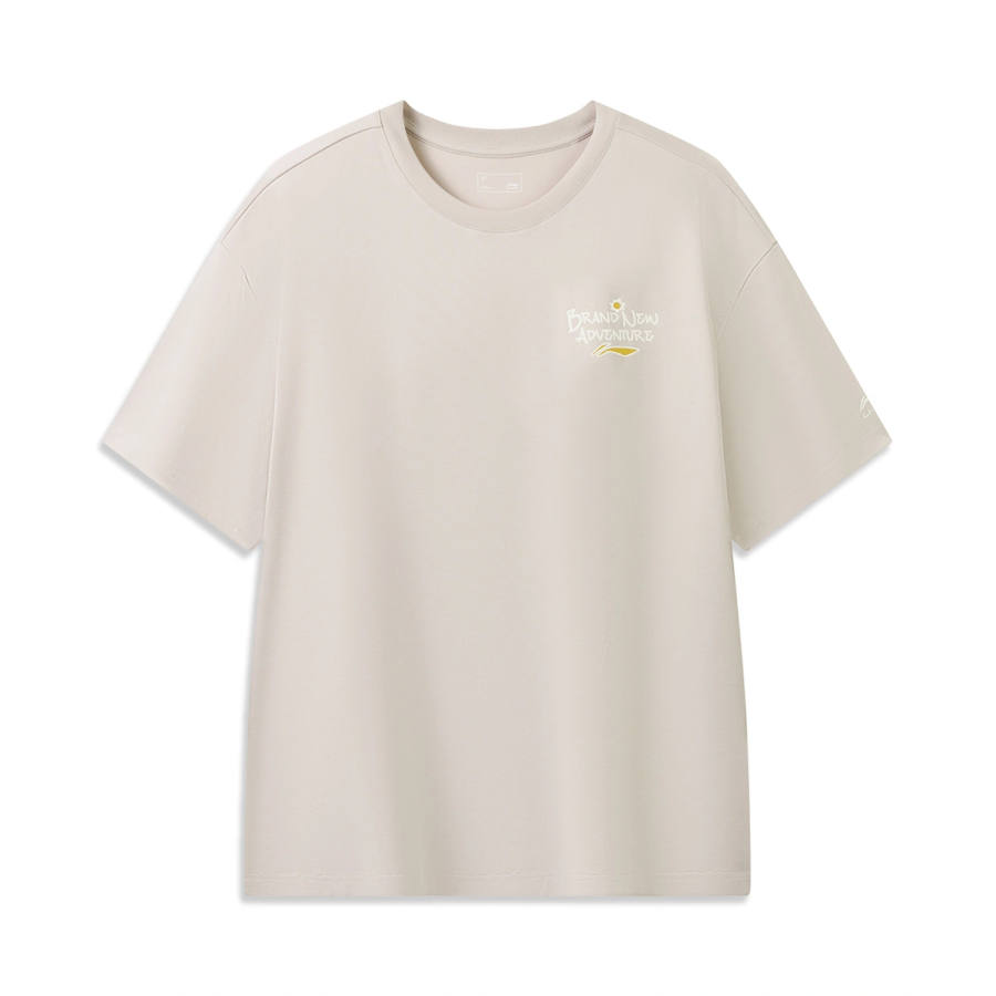 Li-Ning Li Ning Sports Life Collection T Shirts Unisex Silver Fish Gray Crew Neck Moderate Straight Fit
