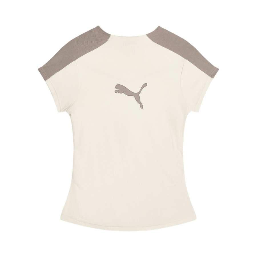 PUMA T7 T Shirts Women's Ecru Crew Neck