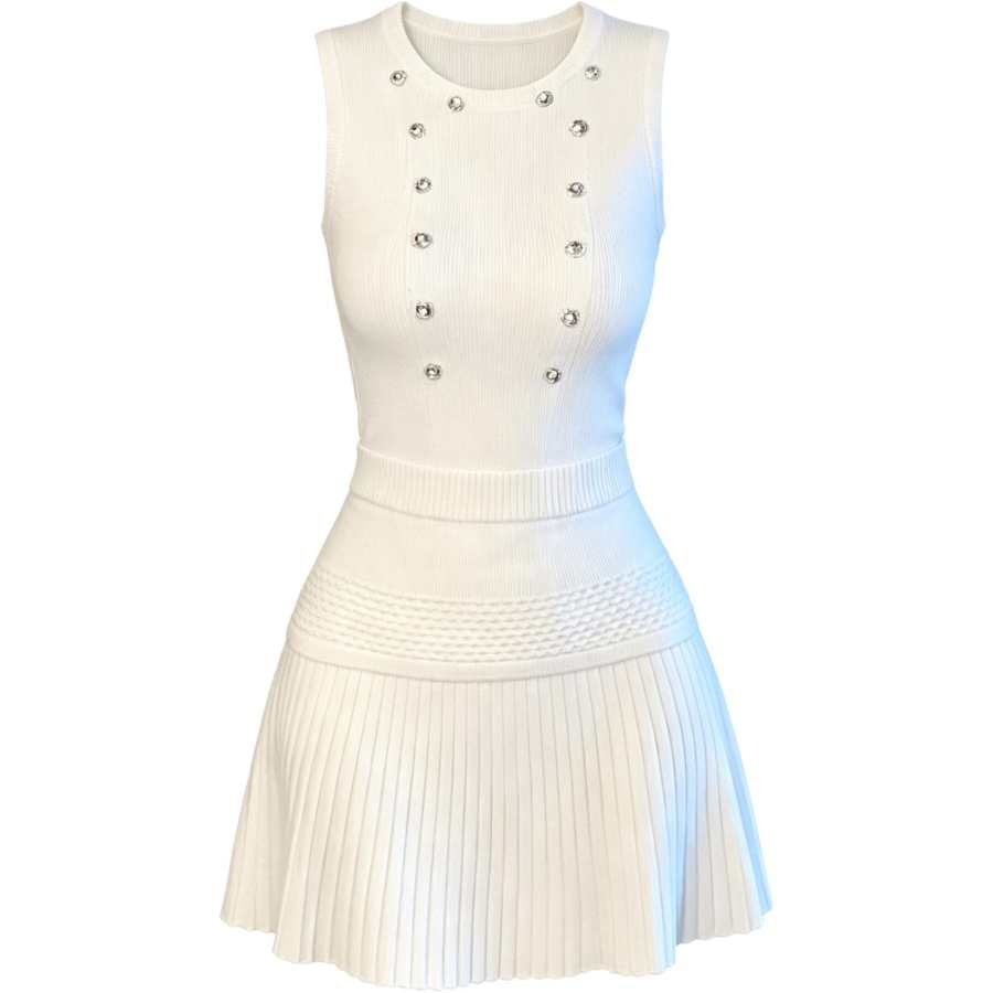 CHARM GLOW Two Piece Skirt Sets Women's Crew Neck Moderate Short Skirt