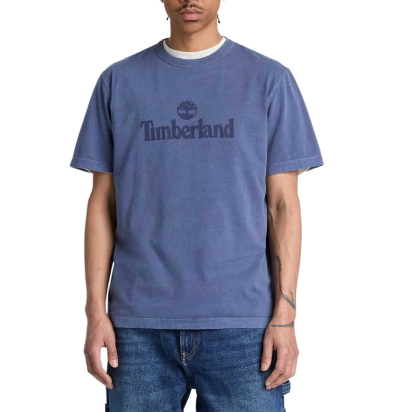 Timberland T Shirts Men's Gray Blue Crew Neck Moderate