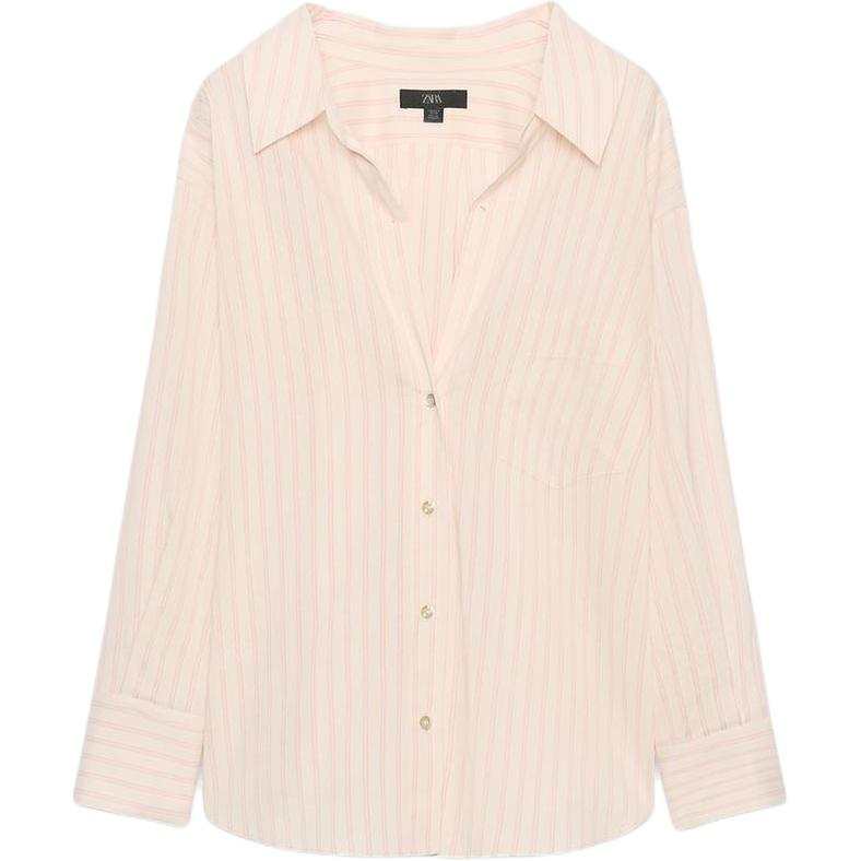 ZARA ZW Shirts Women's Pink/White Lapel