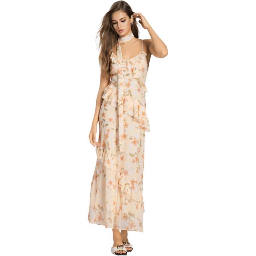 PINKO Slip Dresses Women's Yellow Pattern Moderate Long Skirt