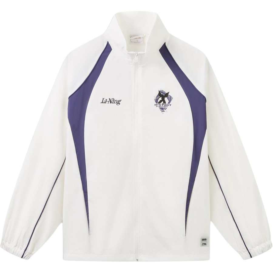 Li-Ning Li Ning Trench Coats Unisex Ivory/Purple Gray Stand Collar Moderate Straight Fit