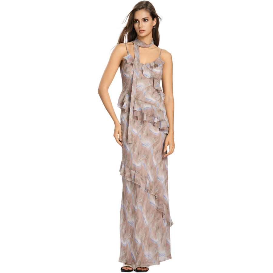 PINKO Slip Dresses Women's Blue Pattern Moderate Long Skirt