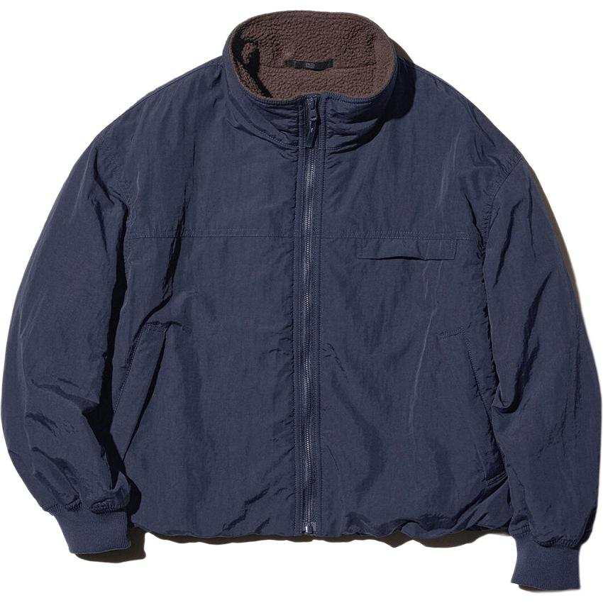 UNIQLO Jackets Unisex Navy Blue Stand Collar Moderate Straight Fit