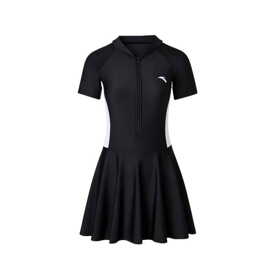 ANTA One Piece Swimsuits Women's Dark Blue/Light Gray Stand Collar Moderate Short Skirt