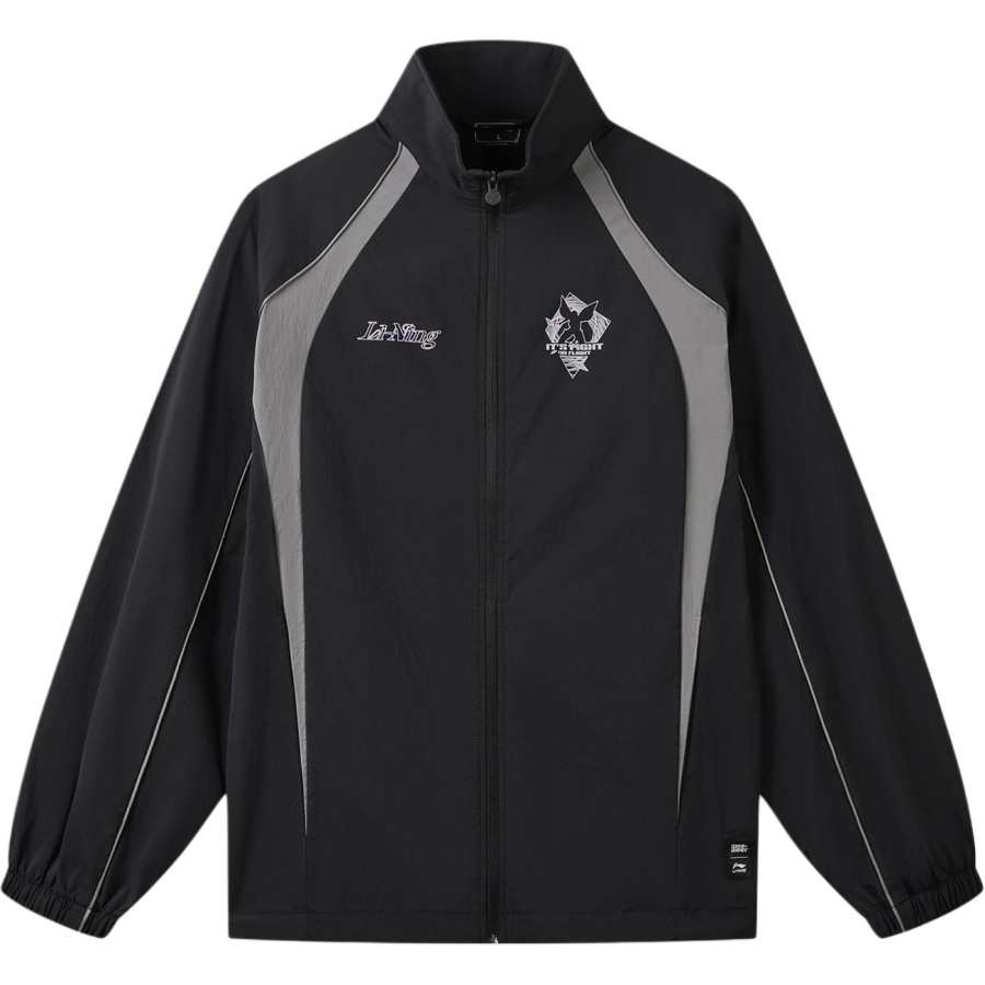 Li-Ning Li Ning Trench Coats Men's Black/Asphalt Gray Stand Collar Moderate Straight Fit