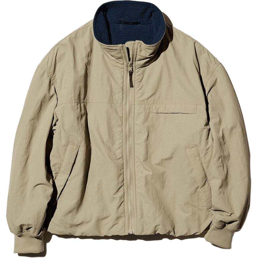 UNIQLO Jackets Unisex Beige Stand Collar Moderate Straight Fit