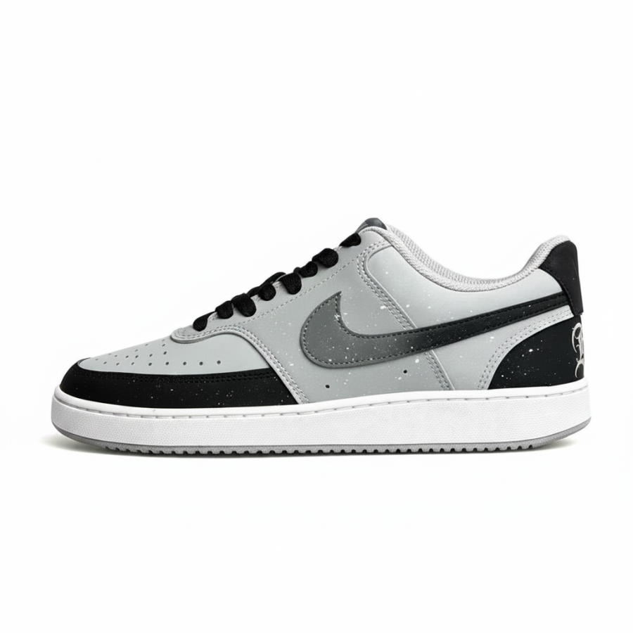 Nike Nike Court Vision Skateboard Shoes Men's Low Top Gray & Black Colorway With Ink Splatter