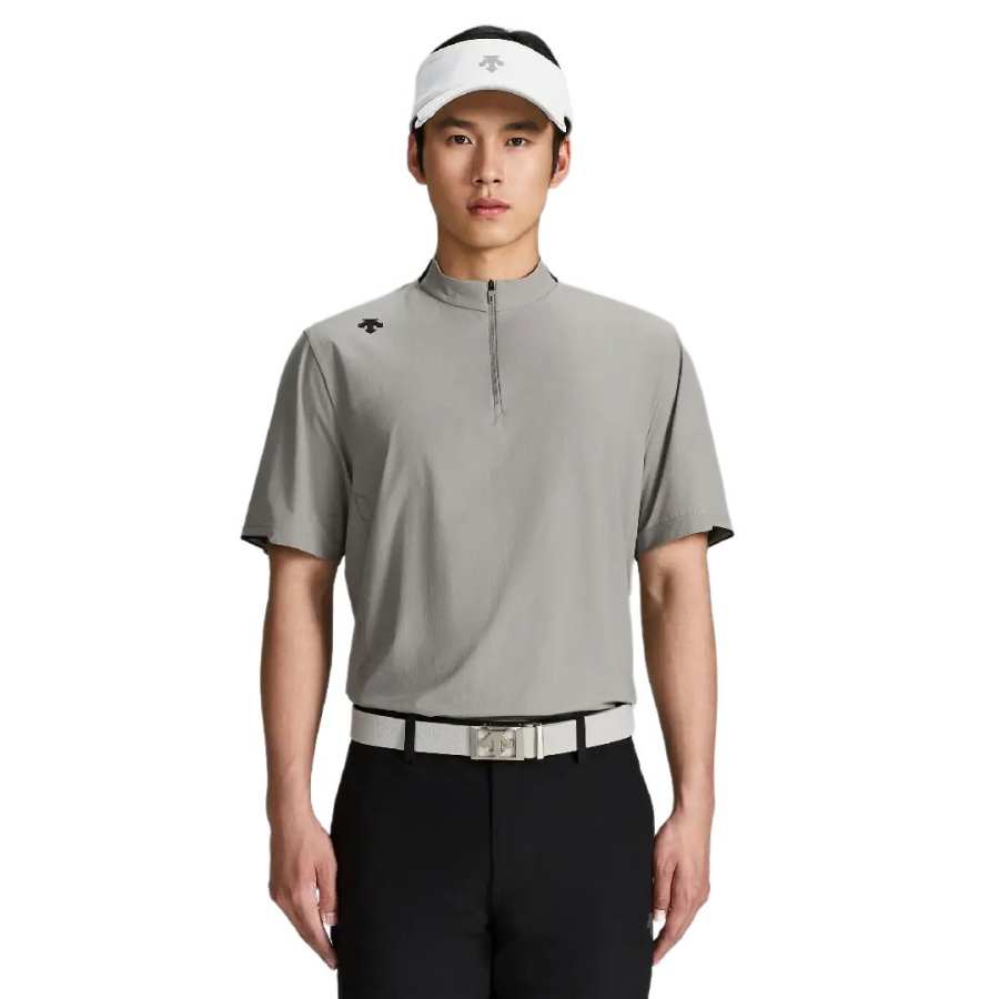 DESCENTE PRO Golf Clothing Men's GB Brown Stand Collar Moderate