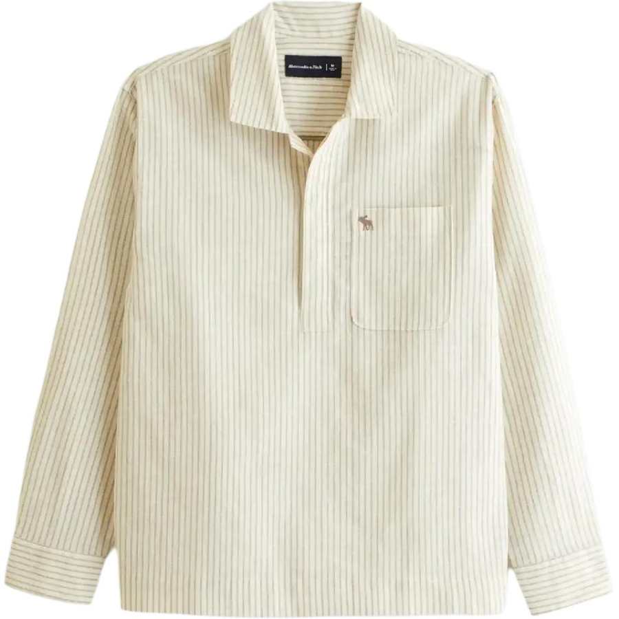 Abercrombie&Fitch Shirts Men's Light Yellow Stripes Lapel Moderate Straight Fit