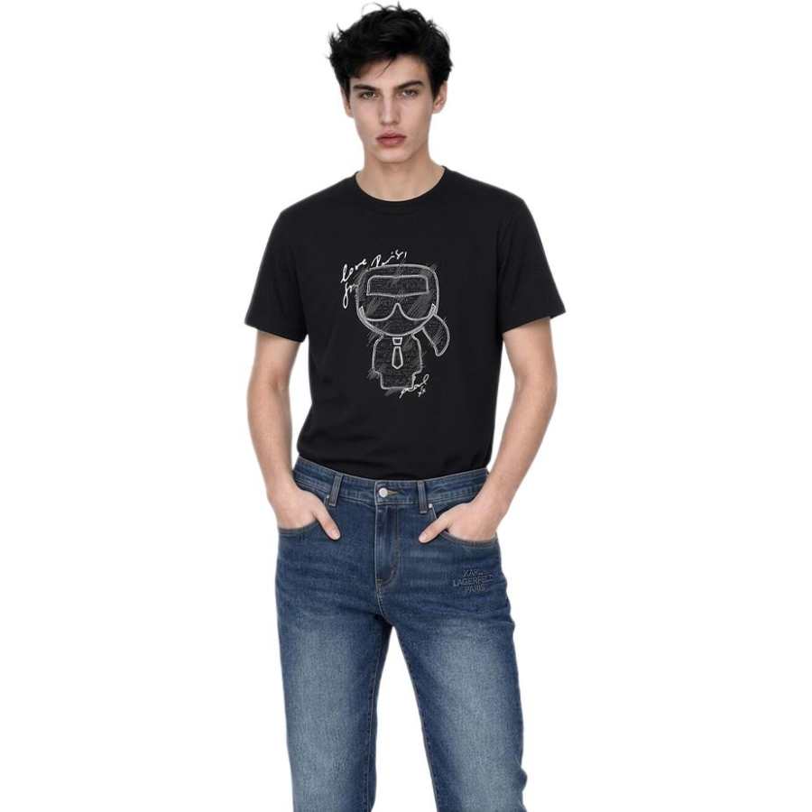 KARL LAGERFELD / Karl Lagerfeld Jeans T Shirts Men's Black Crew Neck Moderate